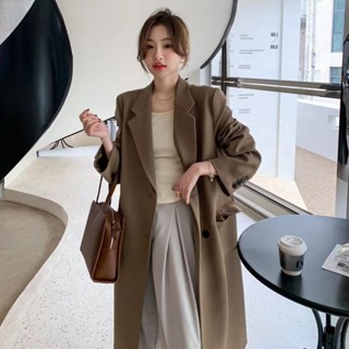 2025春秋季韓版長款西裝外套女休閒西服寬鬆顯瘦氣質過膝風衣大衣