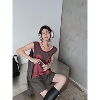 大尺碼T恤女 300斤可穿 韓版寬鬆中長款 大尺碼撞色 字母印花 大尺碼背心女 大尺碼復古短袖 大尺碼休閒上衣HH