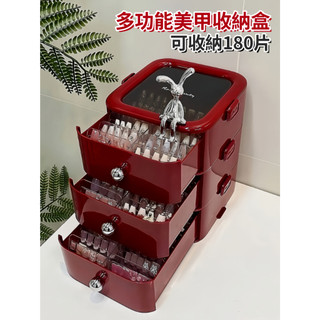 ✨美甲收納盒 壓克力 奶油風 防塵展示架 美甲收納櫃 穿戴甲收納 甲片 穿戴甲 美甲工具箱 飾品收納盒Umi小賣場✨