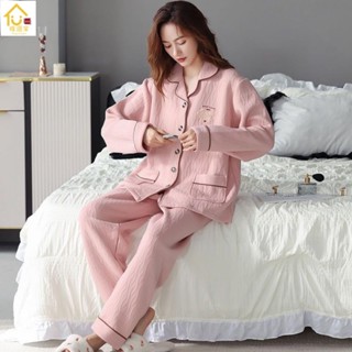 精選家 日系可愛清新甜美韓國睡衣透氣套裝衣服兩件套家居服韓版睡衣純棉睡衣女秋冬新款長袖長褲夾層加厚可外穿家居服套裝時尚