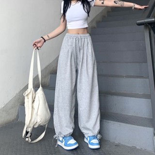 大碼抽繩燈籠褲女夏季新款學生韓版寬鬆高腰休閒直筒闊腿運動褲潮