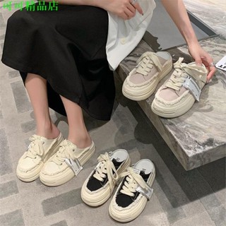 帆布半拖鞋 女帆布鞋 包頭鞋 帆布鞋 包頭懶人鞋 厚底穆勒鞋 穆勒鞋 女鞋懶人鞋 厚底半拖 包頭拖鞋女 X608