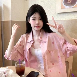 【全店免運】襯衫小外套襯衫女 白法式上衣花襯衫設計感藍色 韓國小香風名媛風女裝 日系襯衫大尺碼氣質刺繡上衣長袖蝴蝶