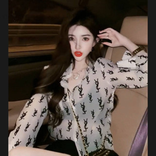 臺灣優選🔥女上衣 休閒襯衫 百搭襯衫 字母logo雪紡襯衫女夏設計感小眾防曬外穿襯衣網紅衕款潮印字時尚 寬鬆透氣 H6U