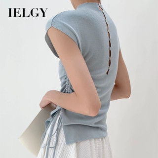 IELGY 女士半高領針織無袖 T 恤修身鏤空上衣