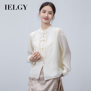 IELGY 2025新款中式立領長袖上衣秋季女百搭襯衫