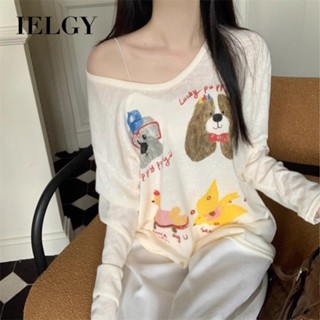 IELGY 韓版寬鬆慵懶修身百搭上衣女可愛狗狗印花長袖t恤