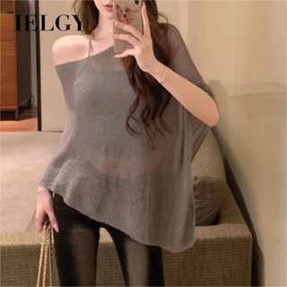 IELGY 女士寬鬆不規則薄款露肩針織上衣