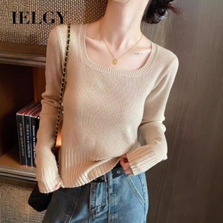IELGY 女士薄款方領針織 T 恤短款修身上衣
