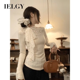 IELGY 蕾絲修身蝴蝶結絲帶 T 恤女士