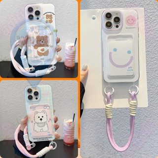 附手腕掛繩 卡通彩繪 可插卡 手機殼 適用於 iPhone 16 15 14 13 12 11 Pro max 保 WS