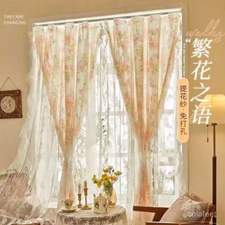 ✨精選優品✨ 法式帶紗窗簾遮光2024新款紗簾免打孔簡易安裝伸縮桿臥室飄窗簾子