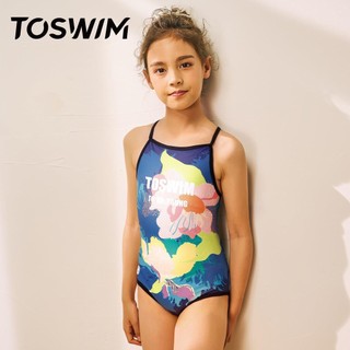 TOSWIM 拓勝兒童泳衣女童中大童女孩速幹防曬連體三角游泳衣泡溫泉泳衣