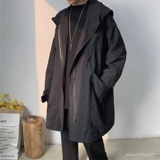 2025新款💖春秋季風衣男士中長款韓版潮流寬鬆休閒大衣潮牌百搭帥氣連帽外套 4I3U