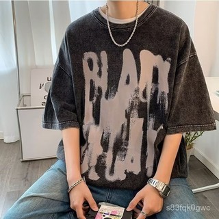 【Ashley】短袖男夏季純棉新款上衣水洗做舊複古美式港式百搭潮流ins情侶T恤 POON