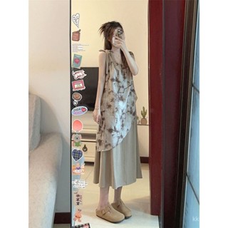 QB 免運 文藝復古風 氣質感 洋裝 假日穿搭 法式複古藝術感紮染吊帶裙氛圍感文藝連衣裙女夏季度假風油畵裙子