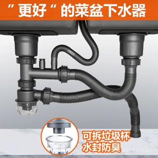 【限時特惠+免運】廚房水槽下水器套裝洗菜盆防臭排水管道單槽雙槽洗碗池下水管配件【圖片僅供參考】 PE8M