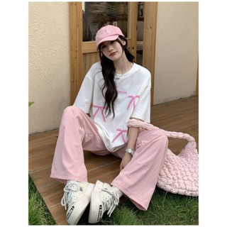 蝴蝶結上衣 T恤 上衣 不起球T恤女 印花短袖上衣 顯瘦T恤 減齡上衣ins 速乾透氣上衣 韓版女裝 春夏秋女裝 春夏裝