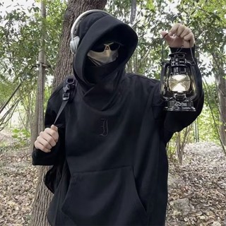 刷毛大領帽T男【M-5XL】 春秋美式高街ins潮牌機能風外套 薄款高領套頭帽衫男女 韓版日系情侶休Manscape