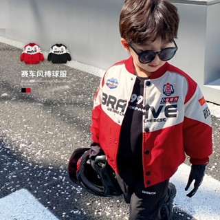 最高品質💯男童棒球服外套春秋款2025新款機車服女洋氣紅色夾剋兒童上衣 ZOAI