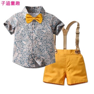 🍓子涵童趣🍓兄妹裝70-130童裝兒童禮服套裝新款夏季男童復古波點短袖純棉襯衫背帶短褲紳士兒童禮服幼兒套裝姐弟裝