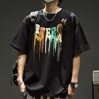 韓版夏季衣服 印花t 潮流 美式 短袖T恤 男生 寬鬆 嘻哈 大尺碼 情侶 五分袖 短T 上衣（HLT432）【壹號站】