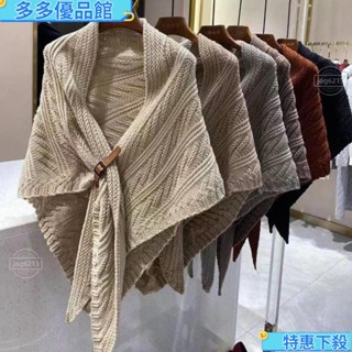 ✿促銷價✿短款披肩 韓版春秋款針織毛線披肩皮帶扣三角圍巾披肩時尚百搭直播網紅同款