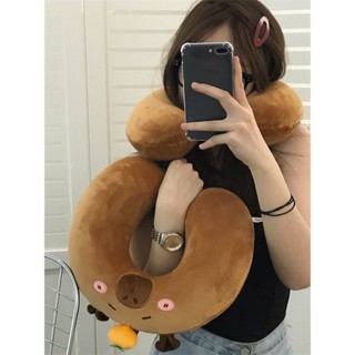 可愛卡皮巴拉U型枕記憶棉慢迴彈頸椎頭枕旅行便攜護頸枕午睡靠枕