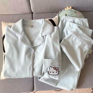 小柴兔~可愛HelloKitty貓德絨睡衣女秋冬季新款加絨加厚公主風家居服套裝