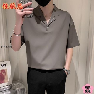 🌸現H+免運🌸 高階感V領POLO衫男夏季潮牌痞帥冰絲短袖T恤2024新款男士休閑上衣