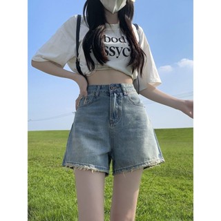 【PING'S🌞】毛邊 闊腿 牛仔 短褲 女 夏季 薄款 新款 高腰 顯瘦 設計感 小眾 a字 熱褲