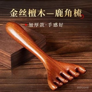 桃園出貨🍂正品5A級天然金絲檀鹿角頭皮按摩梳頭部經絡梳檀梳頭大齒木梳子