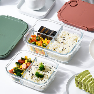 【新品推薦】耐熱玻璃飯盒分隔上班族微波爐可用便當盒學生帶飯餐盒保鮮盒