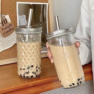 桃園出貨⚡【店鋪熱銷】奶茶玻璃杯梅森杯吸管奶昔玻璃杯密封罐梅森大容量杯子ins高顏值