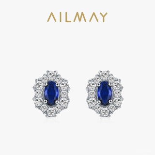 AILMAY✨正品授權✨香港直發法式新款S925純銀複古幾何藍寶石鋯石耳釘女小眾氣質高階感耳飾品 氣質耳圈 銀耳環