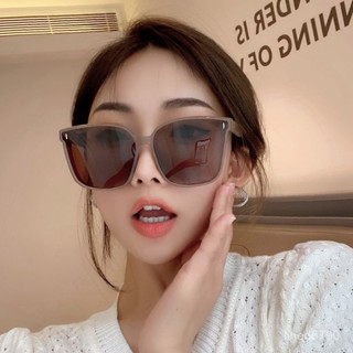 臺灣出貨韓版ins潮複古奶茶色偏光墨鏡女方形大框圓臉眼鏡防紫外綫太陽鏡
