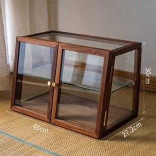【訂金】💖*/茶器展示櫃玻璃茶具收納櫃黑胡桃木桌面實木櫃子防塵置物架茶器櫃－-皮卡丘