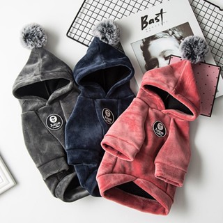 天天|寵物狗狗貓咪衣服連帽衛衣兩腳衣 秋冬季加厚純色套頭帶帽子毛球中小型犬貓狗服裝法鬥泰迪比熊