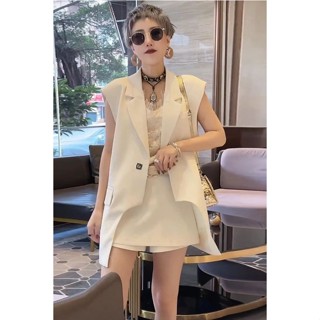 💎女西裝開衫💎2023夏季爆款不規則馬甲套裝歐貨時尚無袖西服外套短褲薄款兩件套