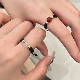 戒指 對戒💕尾戒 情侶對戒 情侶戒指 閨蜜對戒 戒指女 尾戒女 相思紅豆紅瑪銅錢編織戒指女ins潮小眾設計情侶閨蜜尾戒