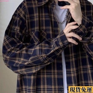 🌸臺灣限時低價🌸潮流格子襯衫韓版長袖上衣復古休閑百搭情侶外套男春秋款襯衣男