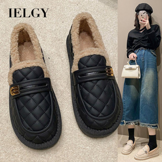 IELGY 羊毛鞋女秋冬穿2025新款一腳豆鞋抓絨棉鞋媽媽