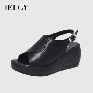 IELGY 平底厚底涼鞋 2025 年夏季新款真皮坡跟女式
