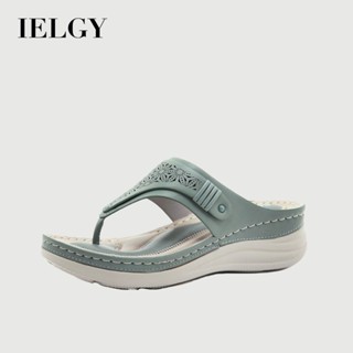 IELGY 新款圓頭時尚夾式鏤空女式涼鞋坡跟休閒加大碼