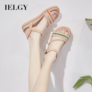 IELGY 夏季新款學生百搭平底簡約復古厚底羅馬涼鞋女