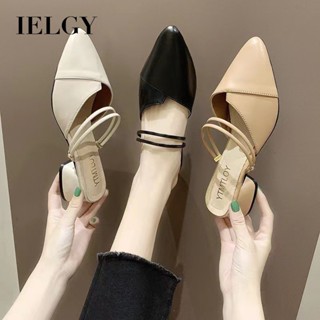 IELGY 粗跟涼鞋女夏季2025包頭半拖鞋韓版兩穿高跟鞋