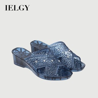 IELGY 時尚夏季水鑽水晶果凍涼鞋女坡跟媽媽防滑