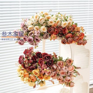 新款 【田園風格】復古秋色石榴玫珠串小花束玫瑰花單枝假花仿真花絹花擺設插花擺件 三木家居