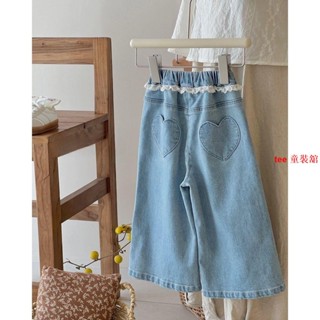 tee 女童牛仔褲 女童長褲 兒童直筒褲 韓國童裝女童牛仔褲2025春季新款兒童洋氣時髦百搭花邊直筒闊腿褲