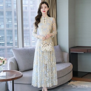 🔥中國風連衣裙女 新中式長袖洋裝 民族風連衣裙 國風改良旗袍女 復古春秋2025新款無開衩旗袍如意襟改良版連衣裙